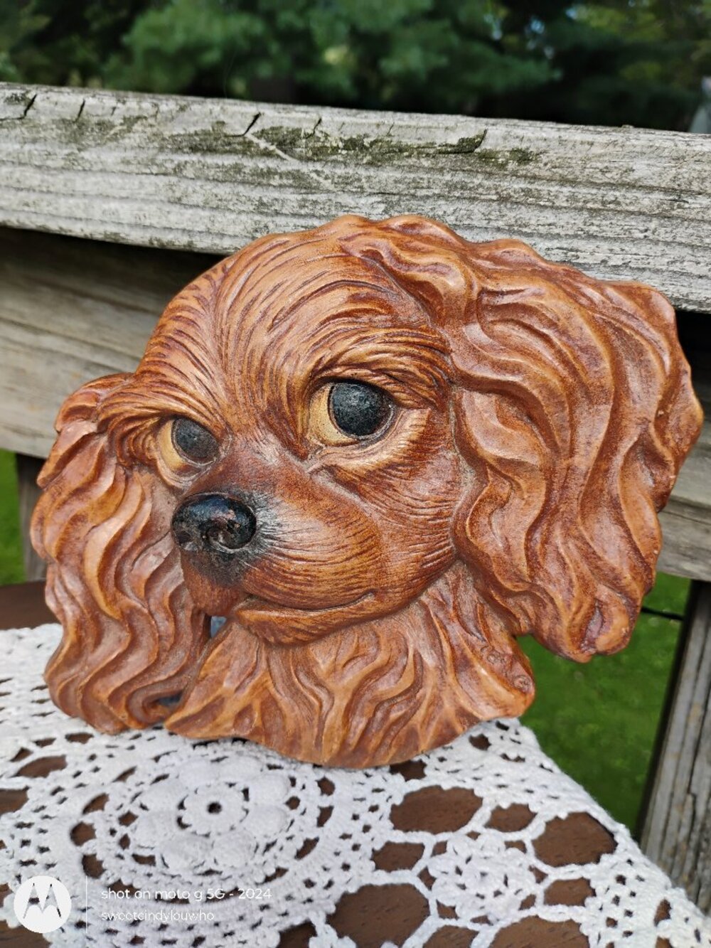 cocker spaniel dog vtg plastic plaque faux wood grain MultiProducts Inc #1204-1